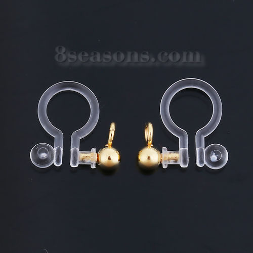 Picture of Resin & Stainless Steel No Piercing Ear Clips Earring Findings Round Gold Plated W/ Loop 11mm( 3/8") x 11mm( 3/8"), 10 PCs