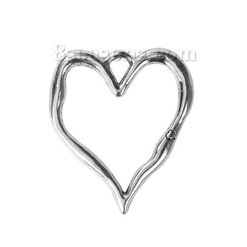 Image de Pendentifs en Alliage de Zinc Cœur Argent Vieilli 76mm x 67mm, 5 Pcs