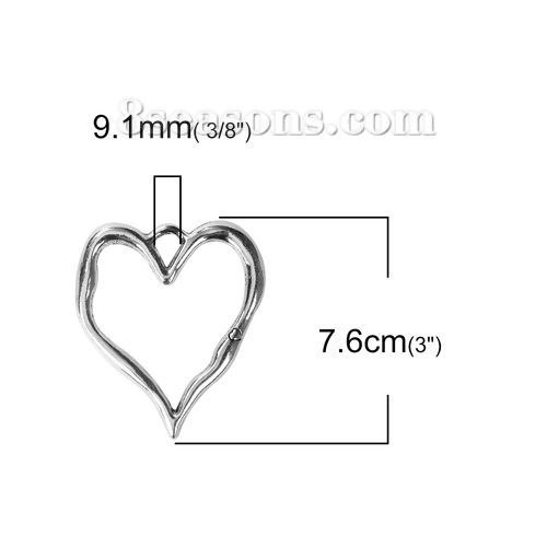 Image de Pendentifs en Alliage de Zinc Cœur Argent Vieilli 76mm x 67mm, 5 Pcs