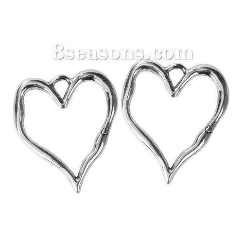 Image de Pendentifs en Alliage de Zinc Cœur Argent Vieilli 76mm x 67mm, 5 Pcs