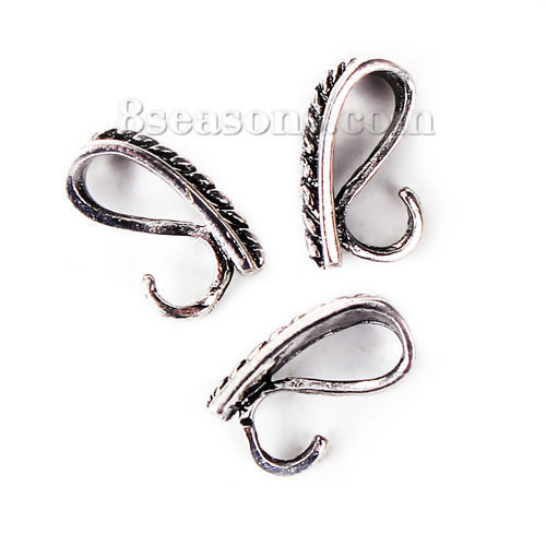 Picture of Brass Pendant Pinch Bails Clasps Braided Antique Silver Color 12mm( 4/8") x 5mm( 2/8"), 10 PCs