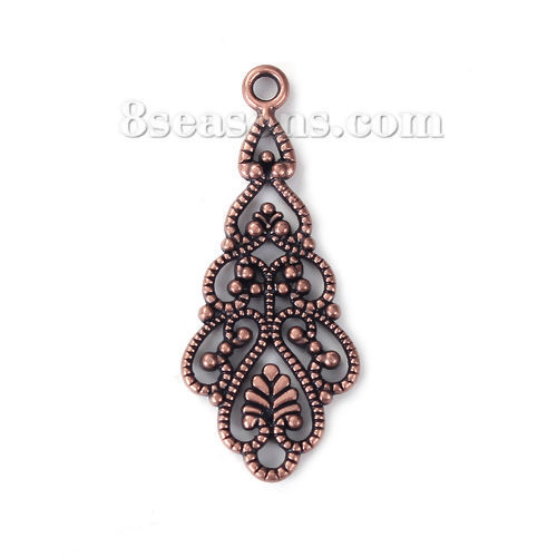 Imagen de Zamak Colgantes Hoja Óxidos de Cobre Filigrana 42mm x 18mm, 30 Unidades