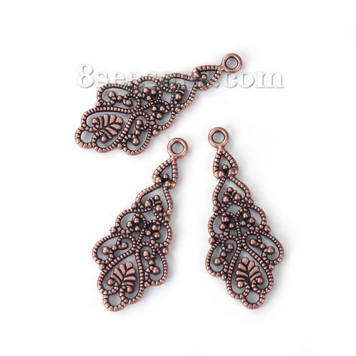 Imagen de Zamak Colgantes Hoja Óxidos de Cobre Filigrana 42mm x 18mm, 30 Unidades