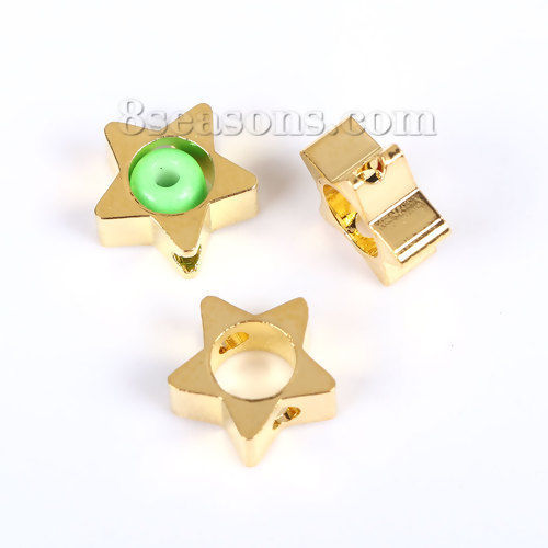 Picture of Brass Beads Frames Pentagram Star Gold Plated (Fits 3mm Beads) 8mm( 3/8") x 7mm( 2/8"), 20 PCs                                                                                                                                                                
