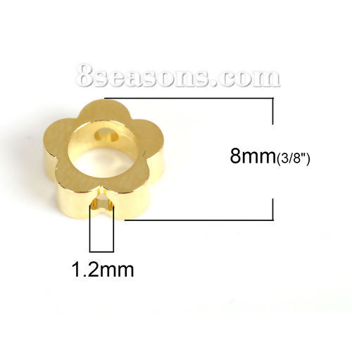 Picture of Brass Beads Frames Flower Gold Plated (Fits 4mm Beads) 8mm( 3/8") x 8mm( 3/8"), 20 PCs                                                                                                                                                                        