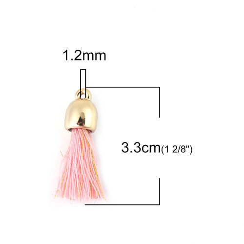 Изображение Хлопок Подвески Кисточка С Филиграной Позолоченный Пластиковый Наконечник Розовый 3.5см, 20 ШТ