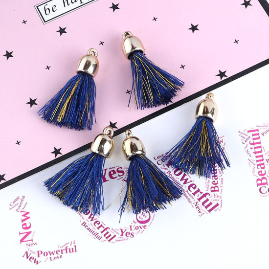 Изображение Хлопок Подвески Кисточка С Филиграной Позолоченный Пластиковый Наконечник Розовый 3.5см, 20 ШТ