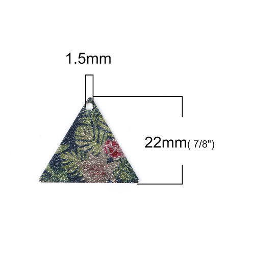 Picture of Iron Based Alloy Enamel Painting Charms Triangle Silver Tone Multicolor Flower Leaves 22mm( 7/8") x 19mm( 6/8"), 10 PCs