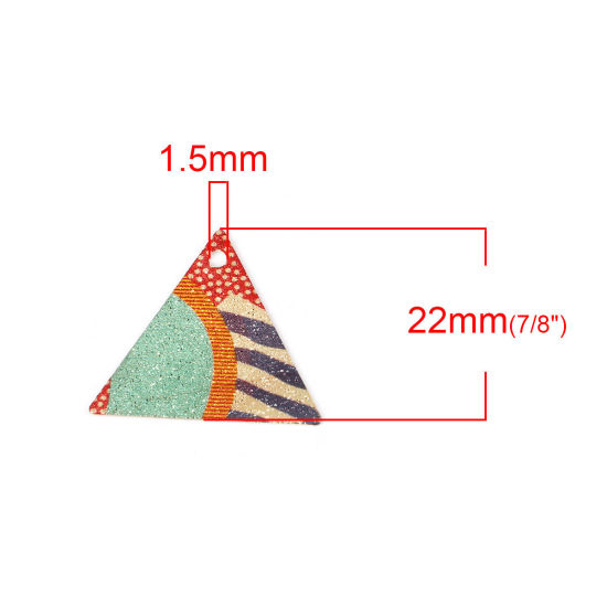 Picture of Iron Based Alloy Enamel Painting Charms Triangle Silver Tone Multicolor Flower Leaves 22mm( 7/8") x 19mm( 6/8"), 10 PCs