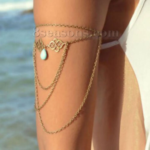 Picture of Body Arm Chain Necklace Antique Bronze Drop Rhombus Imitation Turquoise 28.7cm(11 2/8") long, 1 Piece