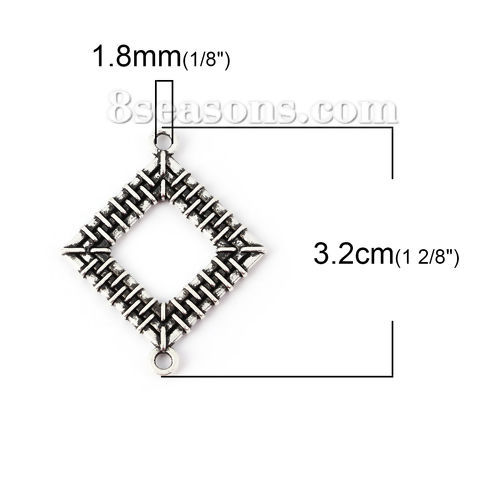 Picture of Zinc Based Alloy Connectors Rhombus Antique Silver Color 32mm x 26mm, 20 PCs
