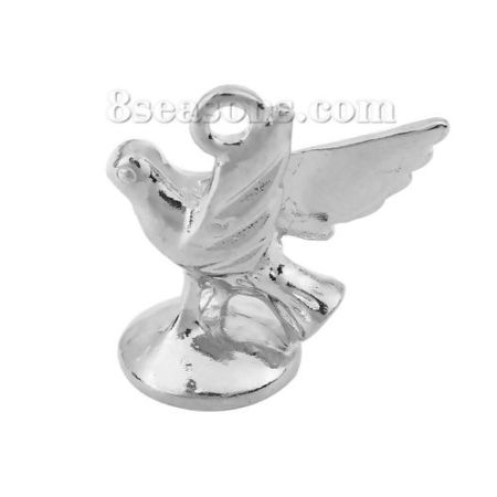 Image de Coupelles en Alliage de Zinc Oiseau Argent Mat (Convenable à Perle 16mm Dia.) 19mm x 19mm, 20 Pcs