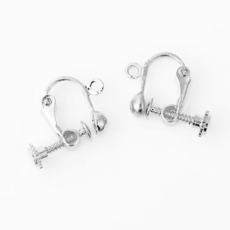 Picture of 10 PCs Brass Non Pierced Screw Back Clips Earrings Silver Plated With Loop 20mm x 14mm