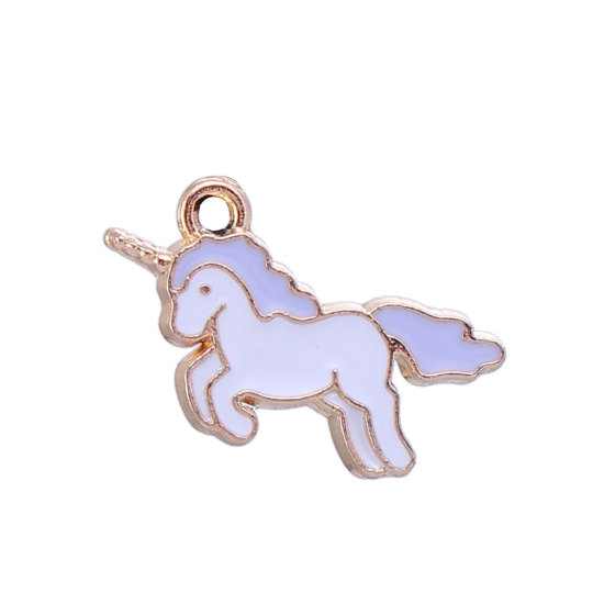 Изображение Цинковый Сплав Подвески Лошадь Позолоченный Белый И Фиолетовый С Эмалью 22мм x 12мм, 20 ШТ