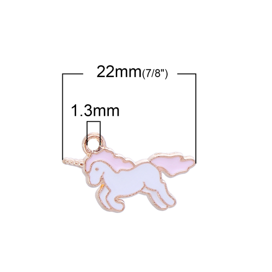 Picture of Zinc Based Alloy Charms Horse Gold Plated White & Pink Enamel 22mm( 7/8") x 12mm( 4/8"), 20 PCs