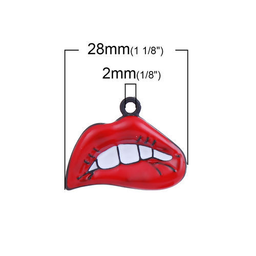 Immagine di Lega di Zinco Charms Labbra Nero Bianco & Rosso 28mm x 22mm , 5 Pz