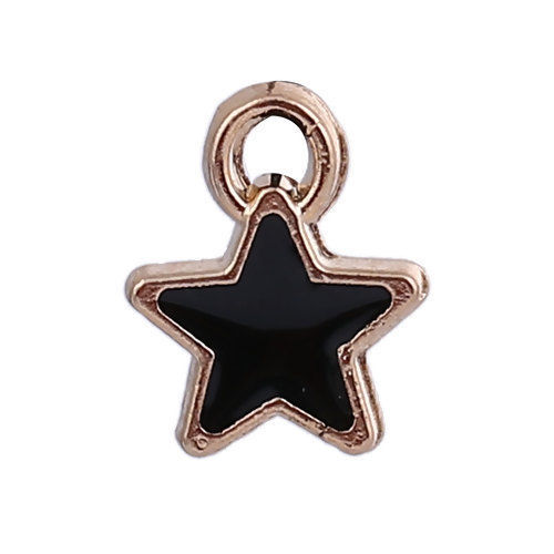 Picture of Zinc Based Alloy Galaxy Charms Pentagram Star Gold Plated Black Enamel 9mm( 3/8") x 7mm( 2/8"), 50 PCs