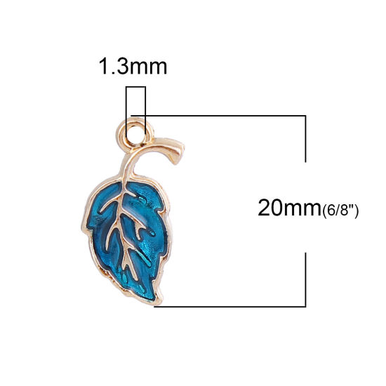 Picture of Zinc Based Alloy Charms Leaf Gold Plated Green Enamel 20mm( 6/8") x 10mm( 3/8"), 20 PCs