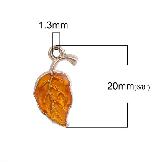 Picture of Zinc Based Alloy Charms Leaf Gold Plated Blue Enamel 20mm( 6/8") x 10mm( 3/8"), 20 PCs
