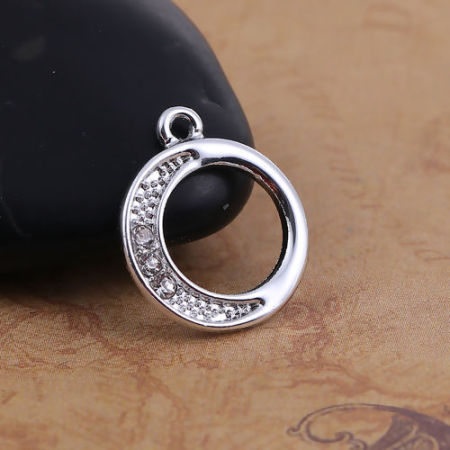 Zinc Based Alloy Charms Circle Ring Silver Tone Clear Rhinestone 19mm( 6/8") x 16mm( 5/8"), 20 PCs