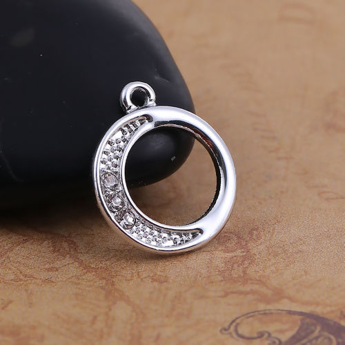 Imagen de Zamak Colgantes Charms Anillo Tono de Plata Transparente Rhinestone 19mm x 16mm, 20 Unidades