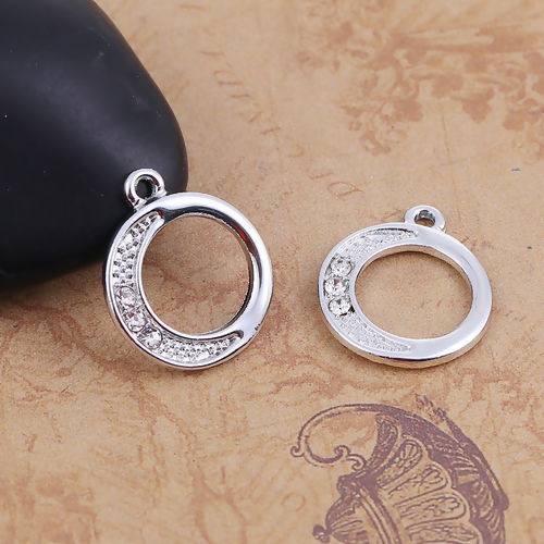 Imagen de Zamak Colgantes Charms Anillo Tono de Plata Transparente Rhinestone 19mm x 16mm, 20 Unidades