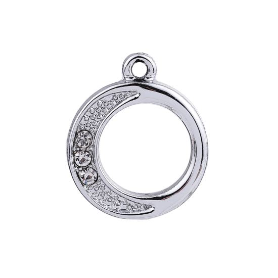 Imagen de Zamak Colgantes Charms Anillo Tono de Plata Transparente Rhinestone 19mm x 16mm, 20 Unidades