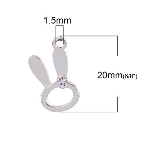 Picture of Zinc Based Alloy Fairy Tale Collection Charms Rabbit Animal Light Golden Clear Rhinestone 20mm( 6/8") x 12mm( 4/8"), 20 PCs