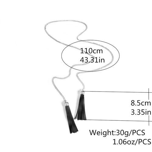 Image de Nouvelle Tendance Collier Lariat en Forme de Y Franges Pompons Glands Argent Mat Noir 118cm long, 1 Pièce