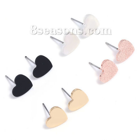 Picture of 1 Set ( 4 Pairs/Set) Brass Ear Post Stud Earrings At Random Mixed Color Heart 11mm x 11mm