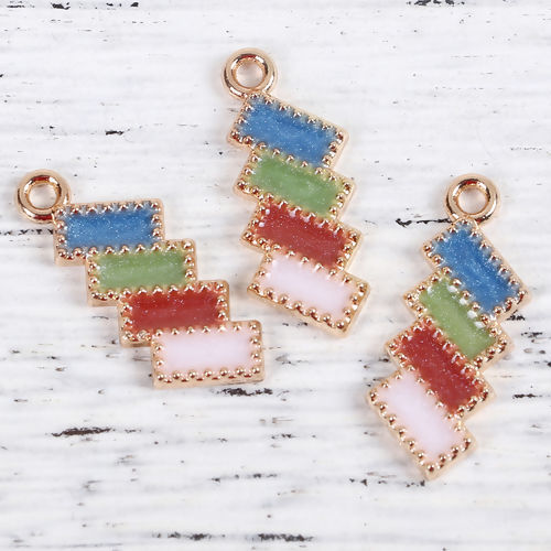 Imagen de Zamak Colgantes Charms Rectángulo Chapado en Oro Multicolor Esmalte 22mm x 8mm, 20 Unidades