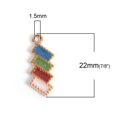 Imagen de Zamak Colgantes Charms Rectángulo Chapado en Oro Multicolor Esmalte 22mm x 8mm, 20 Unidades