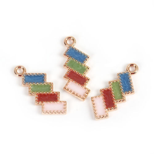 Imagen de Zamak Colgantes Charms Rectángulo Chapado en Oro Multicolor Esmalte 22mm x 8mm, 20 Unidades