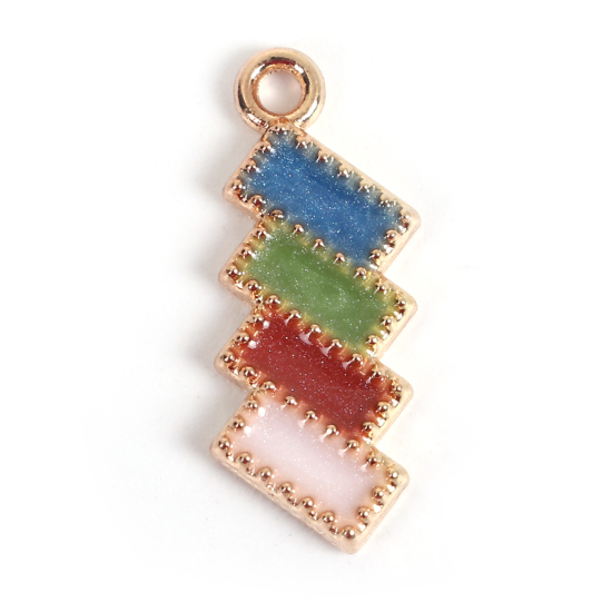 Imagen de Zamak Colgantes Charms Rectángulo Chapado en Oro Multicolor Esmalte 22mm x 8mm, 20 Unidades
