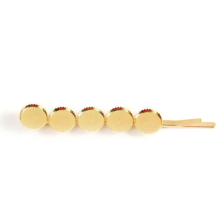 Iron Based Alloy Hair Clips Findings Round Gold Plated Cabochon Settings (Fits 8mm Dia.) 63mm x 9mm, 20 PCs
