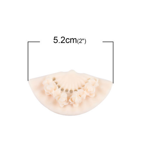 Image de Cabochons d'Embellissement en Résine Eventail Ivoirin Fleurs 52mm x 29mm, 5 Pcs