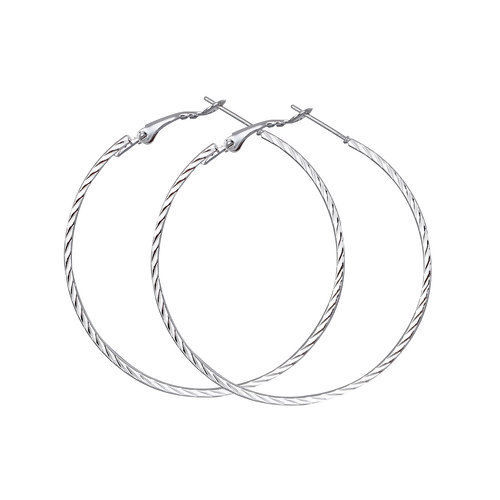 Picture of Hoop Earrings Silver Tone Round Stripe 53mm(2 1/8") x 50mm(2"), Post/ Wire Size: (20 gauge), 1 Pair