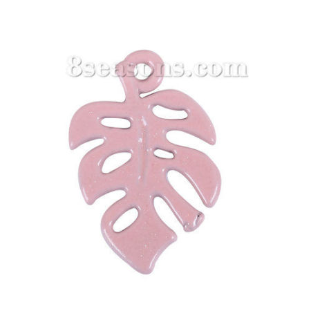 Picture of Zinc Based Alloy Charms Leaf Pink 19mm( 6/8") x 13mm( 4/8"), 10 PCs