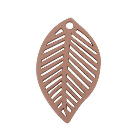 Picture of Zinc Based Alloy Charms Leaf Coffee Hollow 28mm(1 1/8") x 17mm( 5/8"), 10 PCs