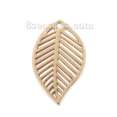 Picture of Zinc Based Alloy Charms Leaf Gold Plated Hollow 28mm(1 1/8") x 17mm( 5/8"), 10 PCs