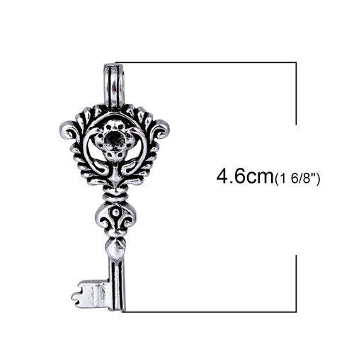 Immagine di Lega di Zinco Ciondoli Chiave Argento Antico Intagliato (Addetti ss16 Strass) 46mm x 20mm , 10 Pz