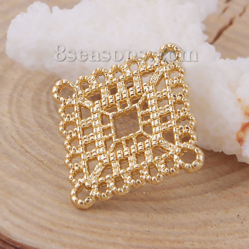 亜鉛合金 コネクターパーツ 菱形 金メッキ 透かし 24mm x 22mm、 10 個 の画像