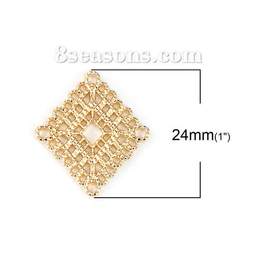亜鉛合金 コネクターパーツ 菱形 金メッキ 透かし 24mm x 22mm、 10 個 の画像