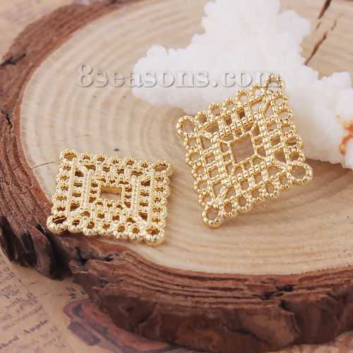 亜鉛合金 コネクターパーツ 菱形 金メッキ 透かし 24mm x 22mm、 10 個 の画像