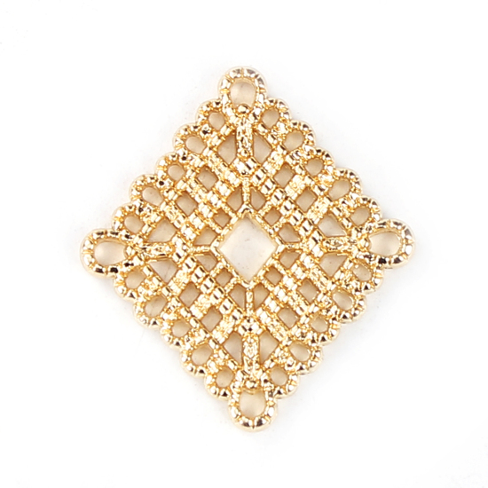 亜鉛合金 コネクターパーツ 菱形 金メッキ 透かし 24mm x 22mm、 10 個 の画像