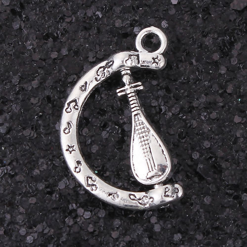 Picture of Zinc Based Alloy Spinning Charms Lute Antique Silver Color Musical Note Rotatable 25mm(1") x 16mm( 5/8"), 10 PCs