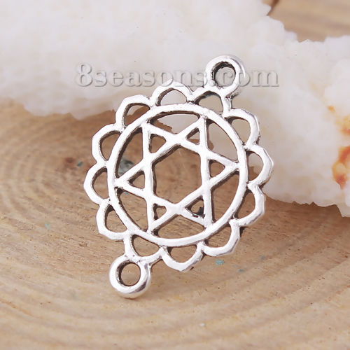 Picture of Zinc Based Alloy Connectors Flower Antique Silver Color Hexagram 19mm x 14mm, 30 PCs