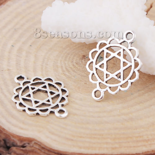 Picture of Zinc Based Alloy Connectors Flower Antique Silver Color Hexagram 19mm x 14mm, 30 PCs