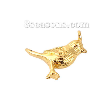 Picture of Brass 3D Charms Bird Animal Gold Plated 12mm( 4/8") x 10mm( 3/8"), 5 PCs