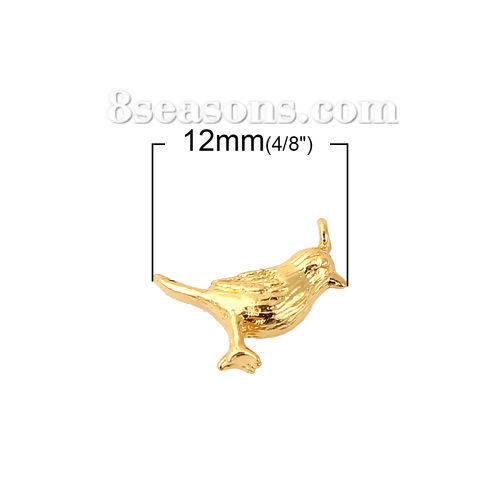 Bild von Messing 3D Charms Vögel Vergoldet 12mm x 10mm, 5 Stück